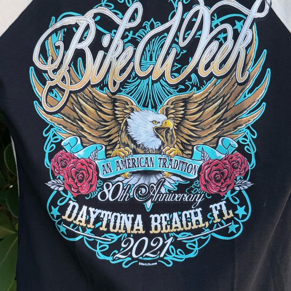 Graphic Eagle Daytona Beach Bike Week 2021 Tee in Black & Cream - Picture 8 of 10